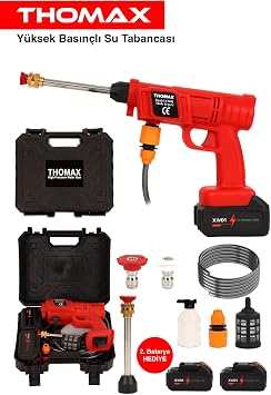 THOMAX Şarjlı Ve Yüksek Basınçlı Oto Yıkama Makinesi Ve Sulama Tabancası Bahçe Yıkama Makinesi
