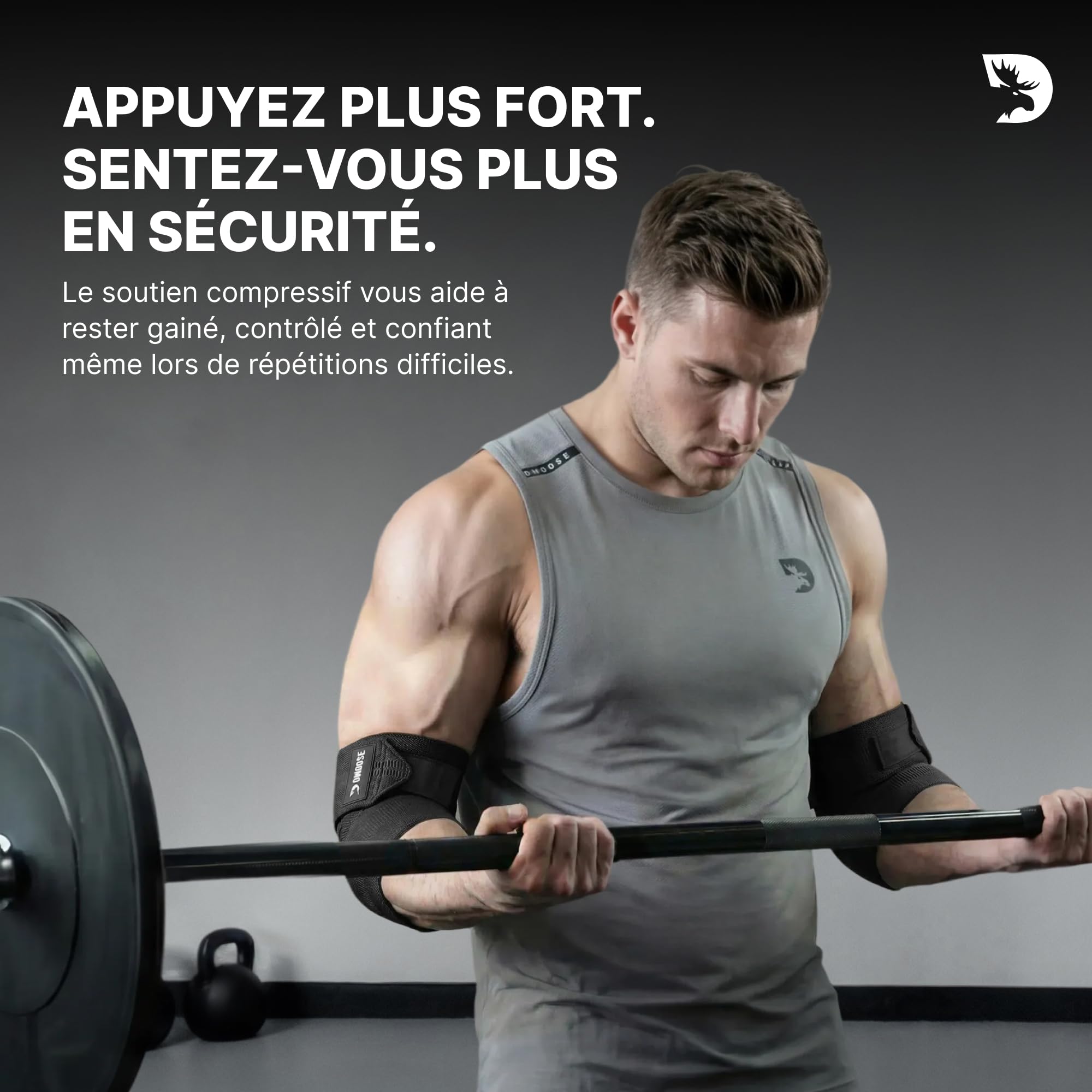 DMoose Fitness Paire de coudières réglables pour haltérophilie - 101,6 cm - Pour soutien articulaire, soulagement de la douleur et de la tendinite - Pour l'haltérophilie, le développé couché et les