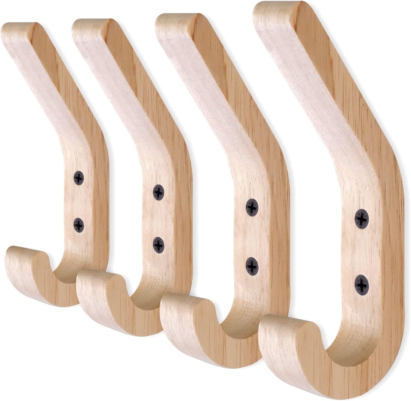 MOAMUN 4PC Wooden Coat Hooks, Natural Oak Wood Hooks, Heavy Duty Wall