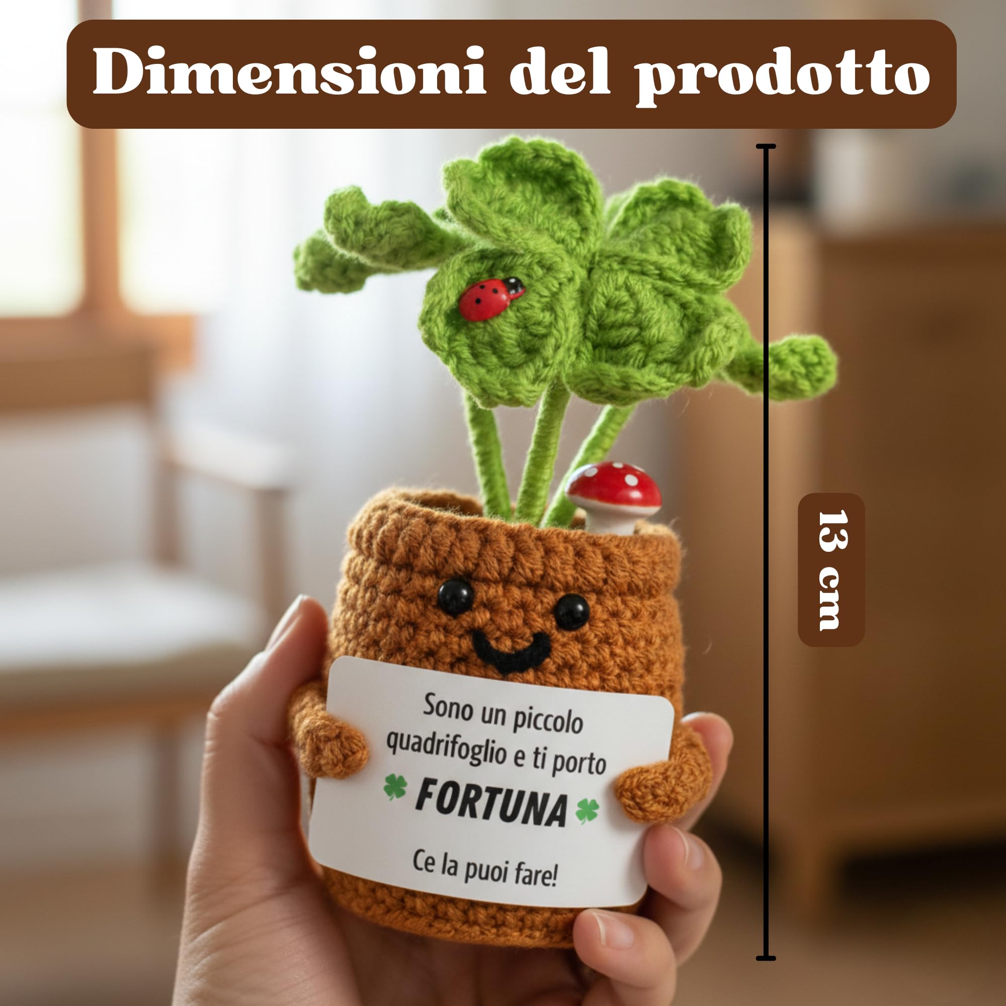 Quadrifoglio e Coccinella Uncinetto | Portafortuna da Regalare per Donna o Uomo, Idea Regalo Compleanno Amica, Collega o Fratello | Positive Peluche Motivazionale Porta Antistress Ufficio (Trifoglio)