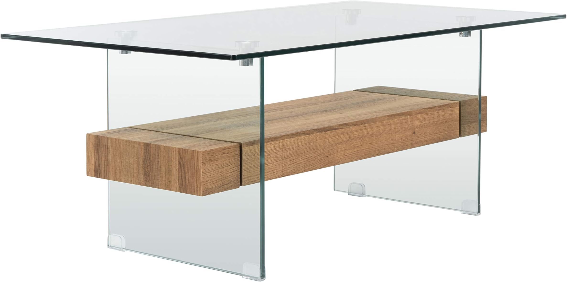 Home Kayley Glass and Natural Brown Glass Coffee Table
