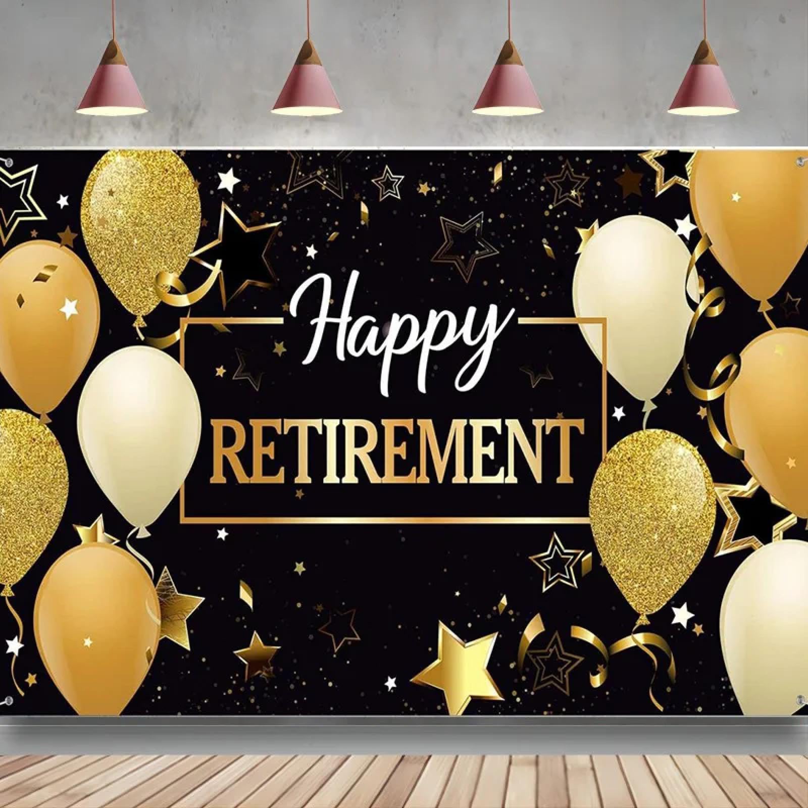 Felice Pensionamento Feste Decorazioni Extra Large Nero e Oro Sfondo Segno Banner Photo Booth Fotografia Sfondo 300x200CM