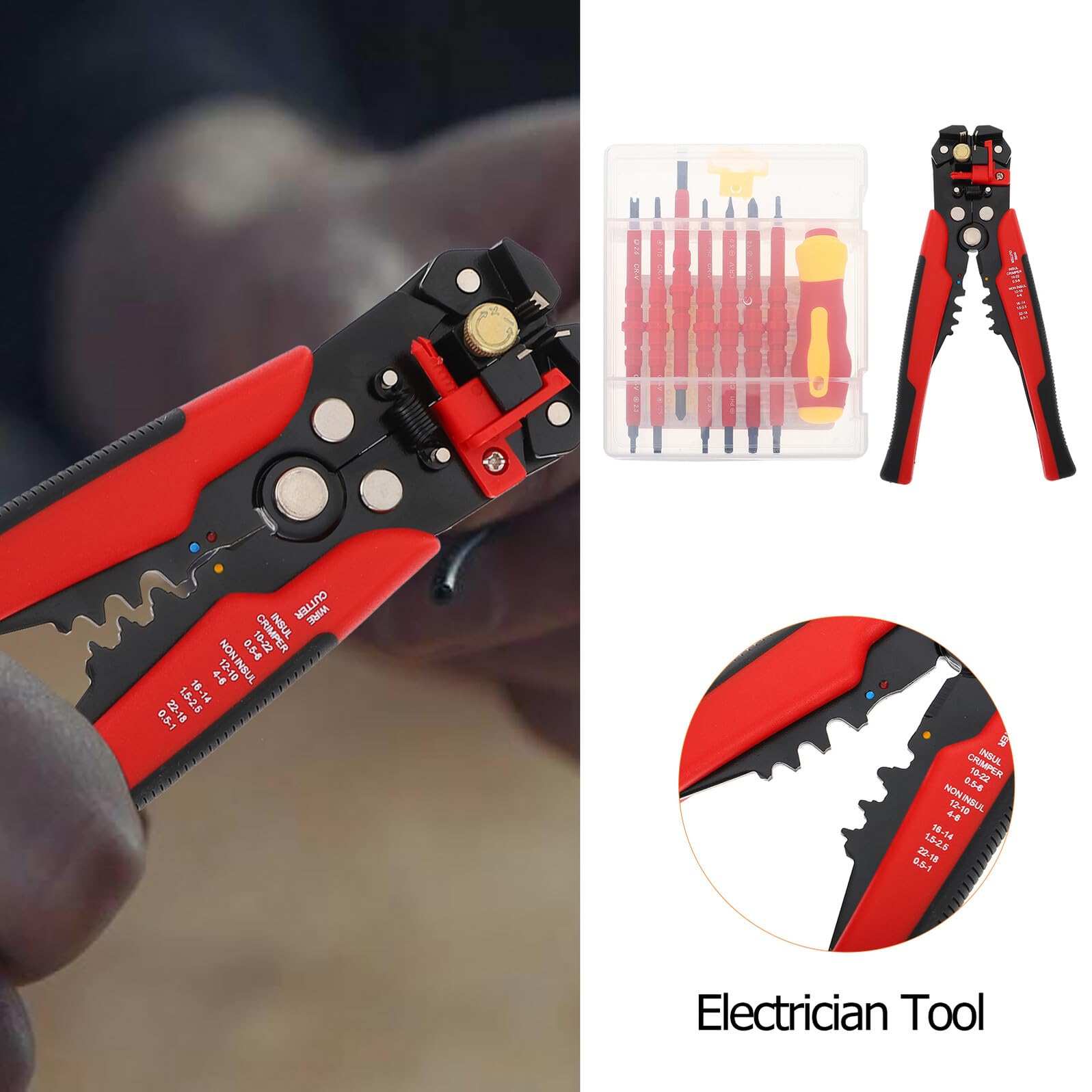 OUNONA Juego de Tenazas Pelacables Multifuncionales Destornilladores Aislados para Electricistas, Acero Aleado y Mango Cómodo, Kit Completo para Trabajos Eléctricos Color Aleatorio