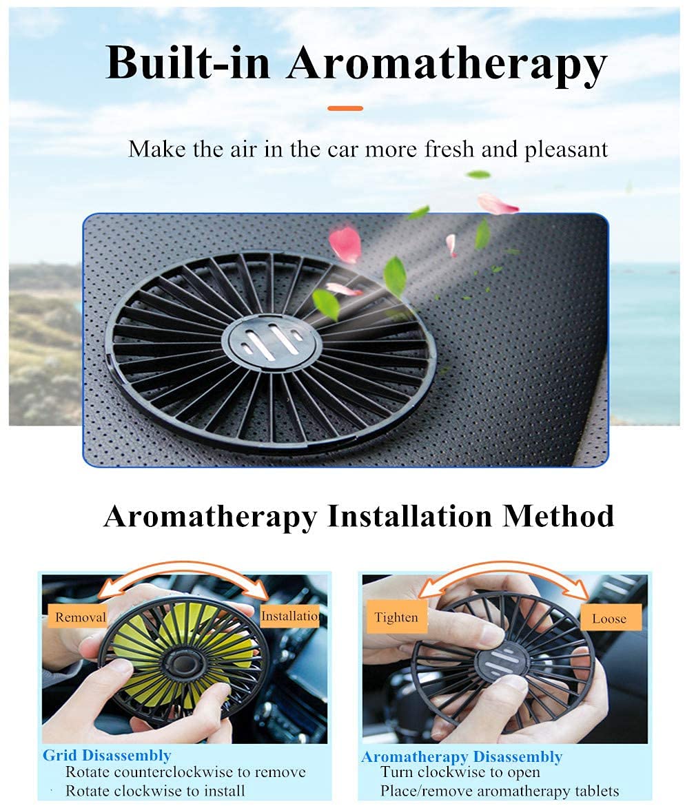 Queta Ventilateur de Voiture à Double Tête 5V Ventilateur de Refroidissement de Voiture avec Câble USB,3 Vitesse et Rotation à 360 Degrés,Réglable pour Véhicule/Bureau -Noir