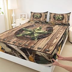 Western Texas Star Kids Fitted Sheet Twin Size Cowboy Horseshoe Rustic Farmhouse Bedding Set Boys Girls Adults Bedroom