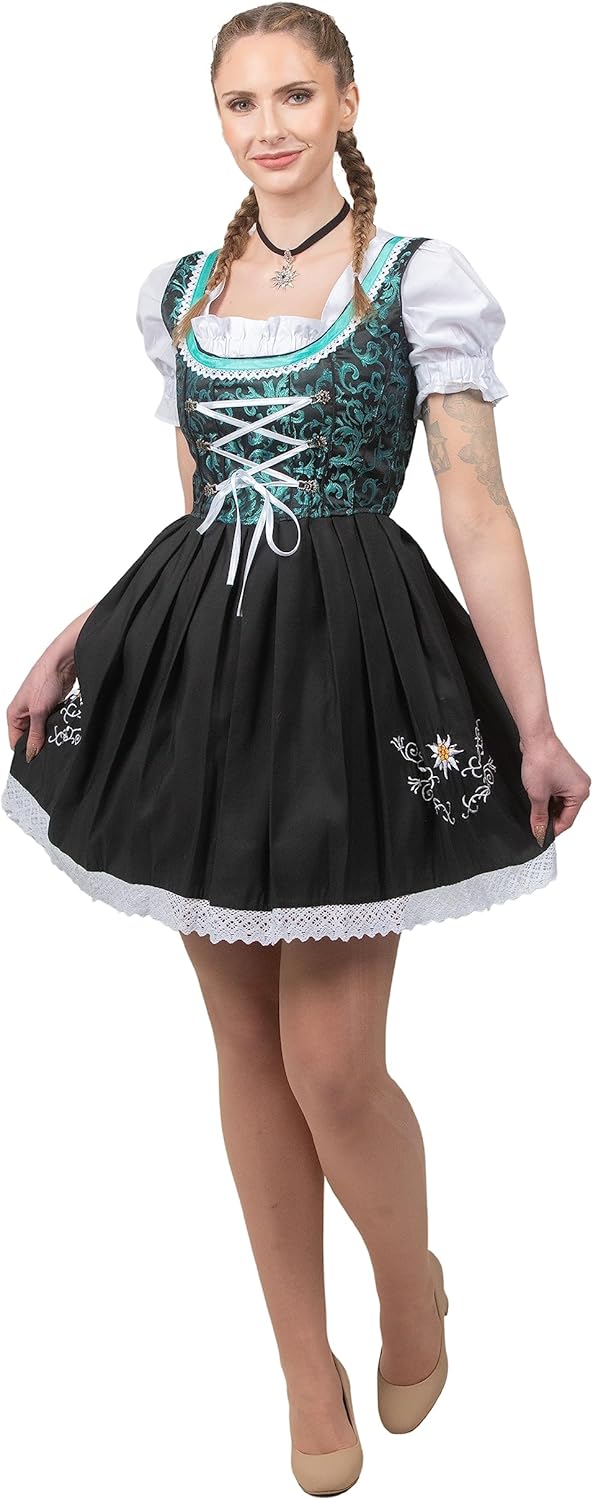 Edelweiss Creek Women’s Oktoberfest Dirndl Dress – 3-Piece Traditional German Bavarian Outfit Black & Green - Image 5