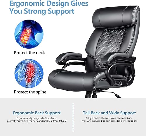Miniatura 5 de Silla de oficina grande y alta silla de escritorio para computadora con respaldo alto silla de escritorio de oficina en casa de piel sintética para