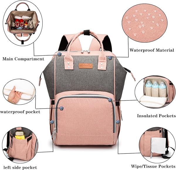 Multifunción pañal bolsa de pañales cambiador de viaje, gran capacidad mochila bolsa reutilizable, ligero elegante Durable Mochila con bolsillo botella aislante para mamá y papá - 2