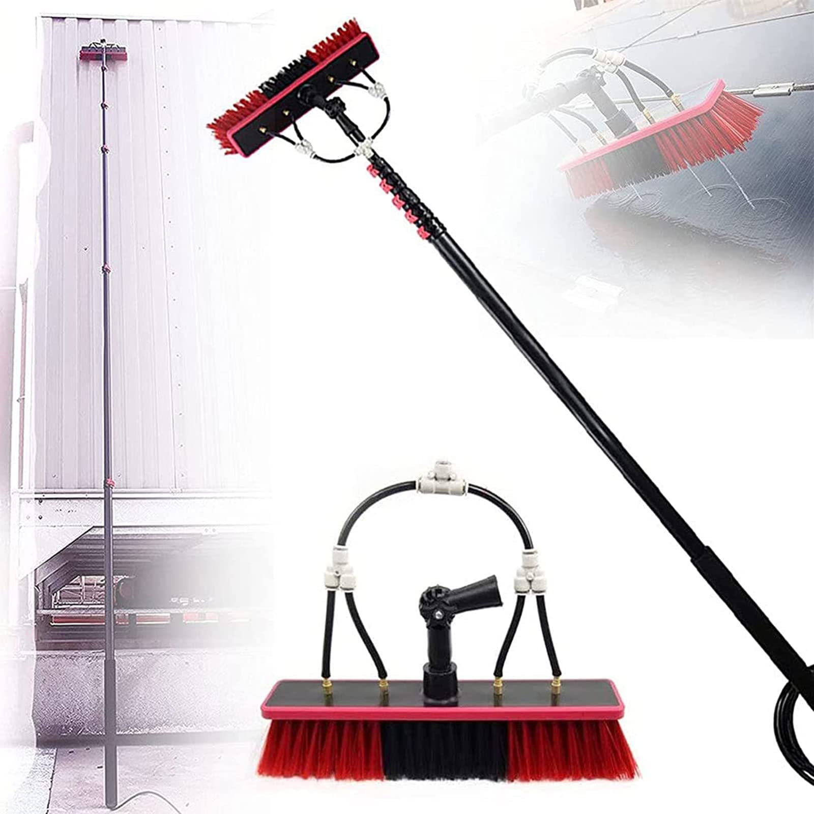 Aioneer Telescopic Water Fed Cleaning Brush Kit – 7.2M Extension Pole For Solar Panels Trucks Gutter Cleaning And Hard-To-Reach Areas-35cm Brush -7M/24FT