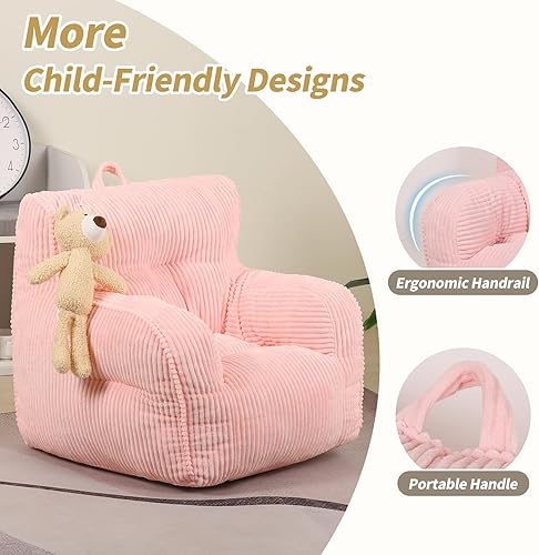 Miniatura 4 de Silla Puf para Niños con un Oso de Peluche, Cómoda Silla para Niños Pequeños para Niños y Niñas, Rosa