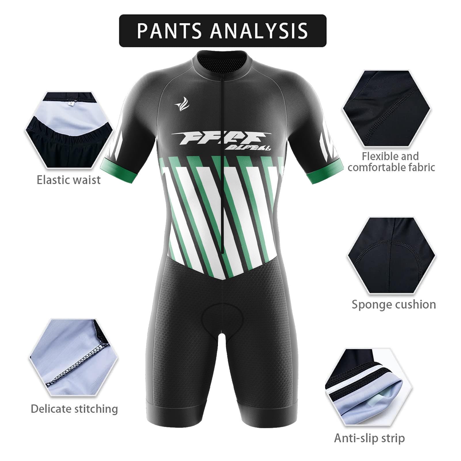 2025 Herren Fahrrad-Skinsuit Triathlon Anzug Herren Herren Radsportanzug gepolstert einteilig Trisuit Bike Top Short Trisuit Einteiler (Q5,L)