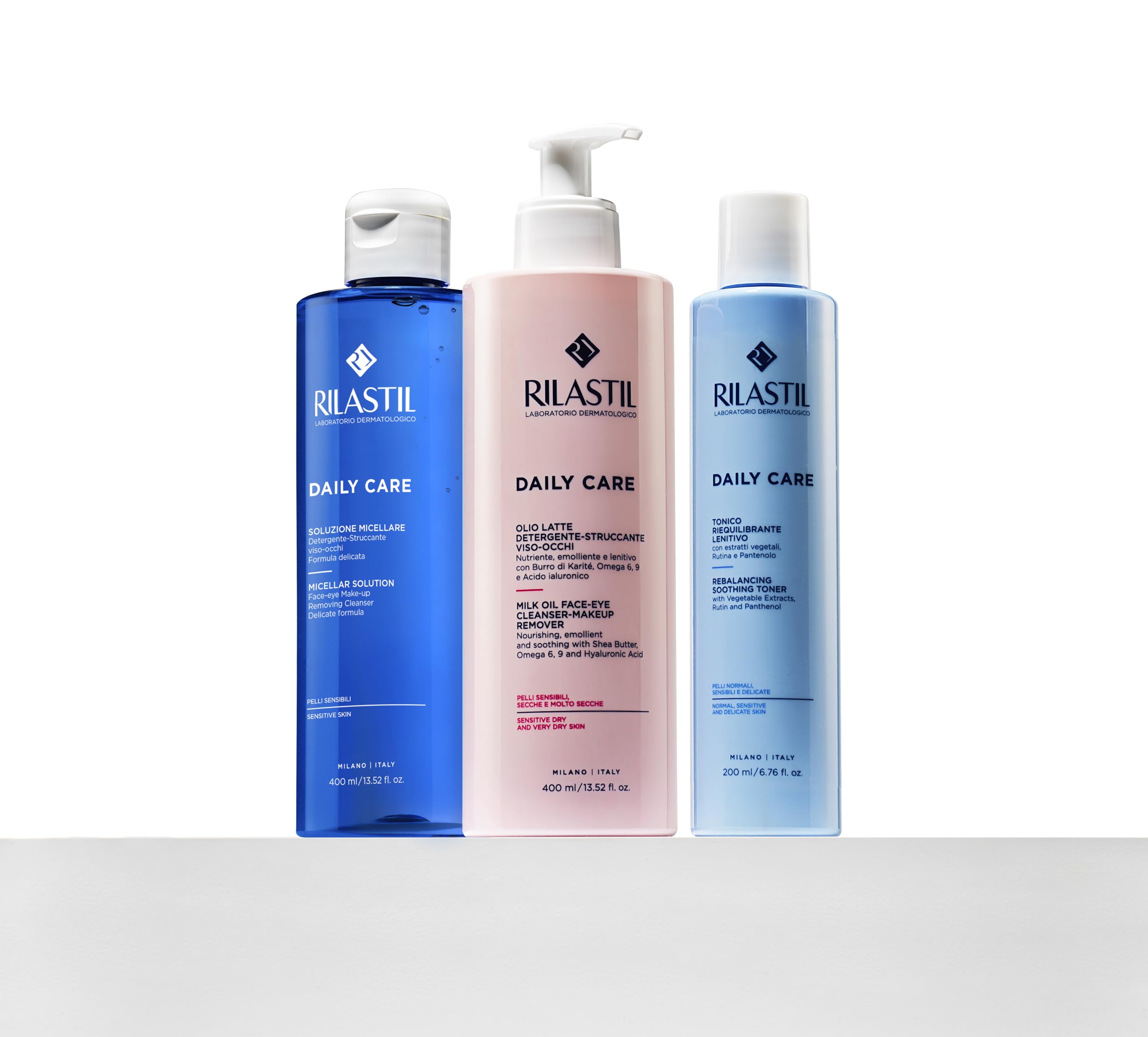 Rilastil Daily Care Soluzione Micellare Lenitiva, Detergente Struccante Viso Occhi senza Risciacquo per Pelli Sensibili e Reattive, Confezione da 400 ml