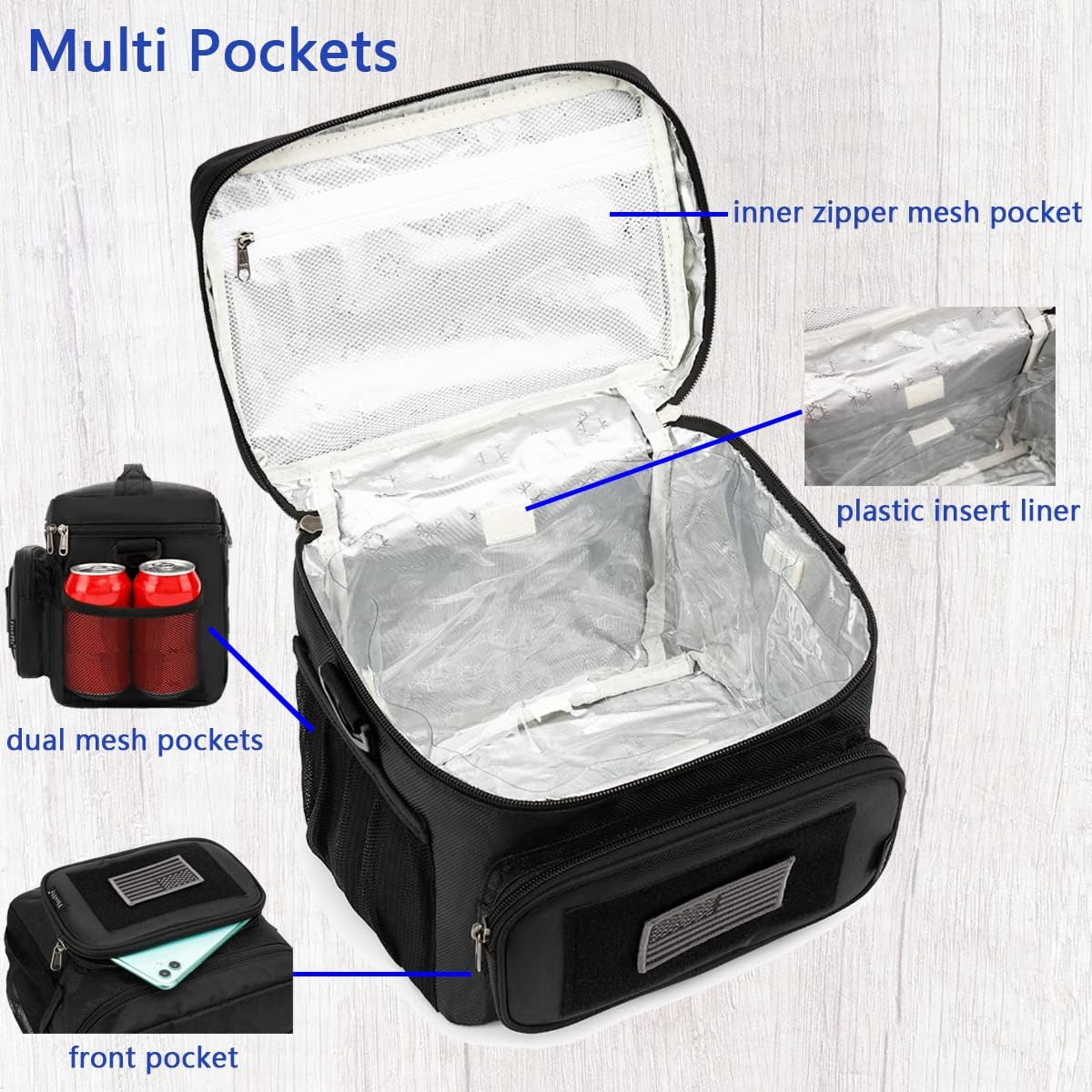 FlowFly Tactical Lunch Bag Large Insulated Lunch Box Cooler Tote for Men, Women with MOLLE/PALS Webbing (Black, Large) - Image 5