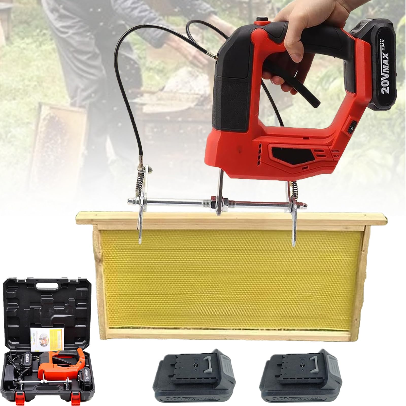 Atwynd Electric Beehive Frame Shaker, Bee Shaking Machine, Bee Remover Tool Red-2batteries