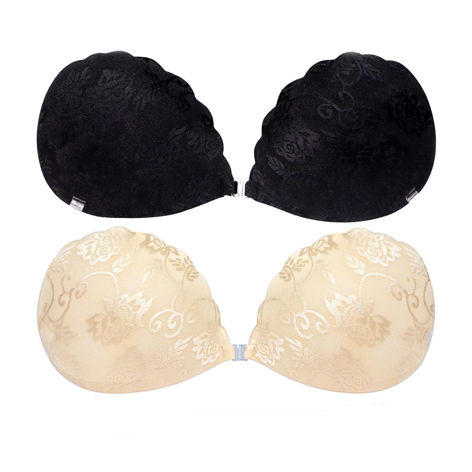 2 Pairs Push Up Sticky Lace Bra for Women, Reusable Bra Backless Strapless Bra Adhesive Bra, Comfortable Invisible Bra for All Backless Clothes Evening Dress, C Cup
