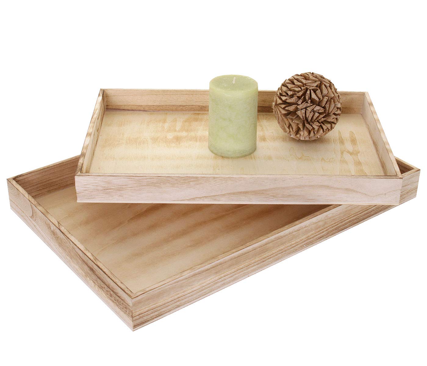 2er Set Schale T285, Serviertablett Frühstückstablett Holztablett Dekotablett, Shabby-Look - naturbraun