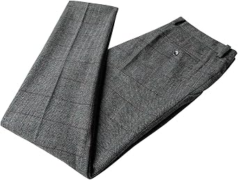 Men's Classic Fit Dress Pants Checked Tweed Herringbone Wool Suit Trousers