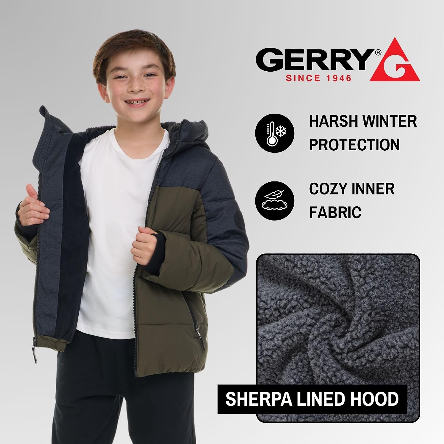 Gerry Heavyweight Puffer Jacket Boys with Hood – Sherpa Lined Big Boys Winter Coat, Warm Insulated Outerwear, Sizes 4-18