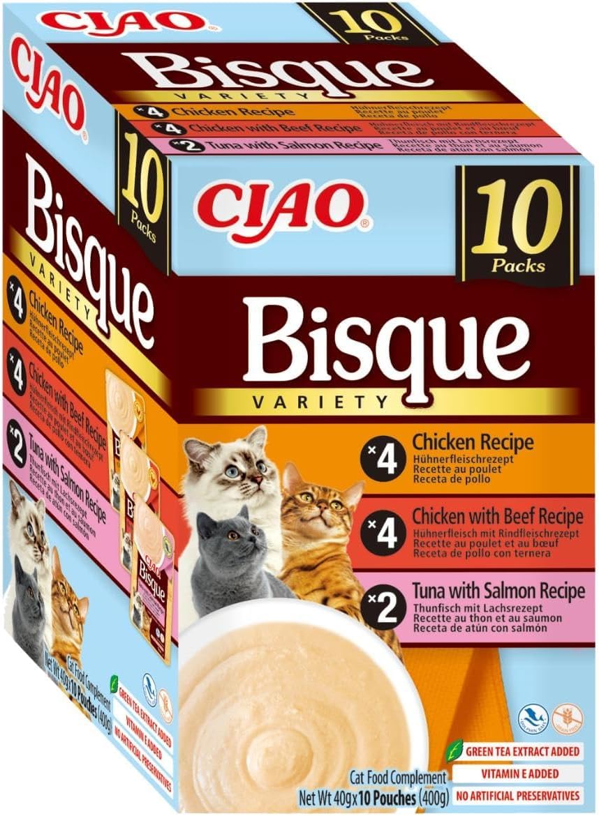 Ciao Bisque by INABA Wet Cat Food - Chicken Variety Pack (400g total) / Delicious & Healthy Snack, Puree Food Topper, Side Dish, Complement, Natural, Grain Free, Wet Cat Food
