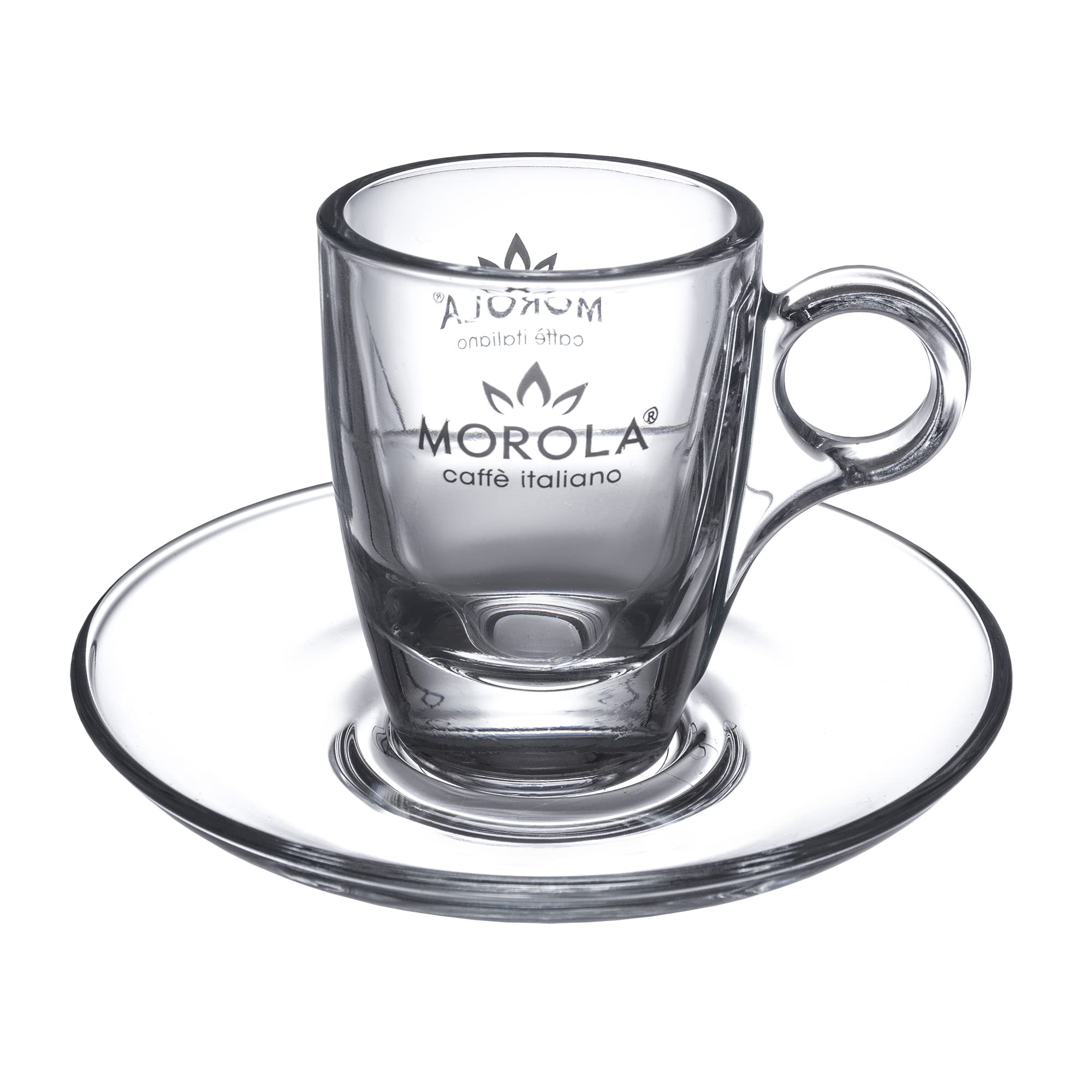 Set Tazzine e Piattino Sottotazza in Vetro Trasparente - 6 Tazzine Morola da 75ml Made in Italy - Tazza Espressino - Ginseng