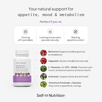 SELF NUTRITION Healthy Weight Loss Supplement for Women - Third-Party Tested - Appetite and Craving Control, Fat Burner, Weight Loss Supplement, Metabolism and Mood Booster - Made in USA, 60 Capsules