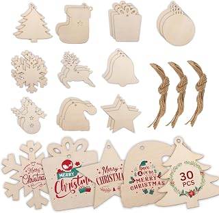30PCS Wooden Round Baubles Pendants – Christmas Tree Hanging Ornaments | Wood Slices for DIY Crafts and Home Decor | Christmas Tree & Party Decorations | Perfect Housewarming Gift