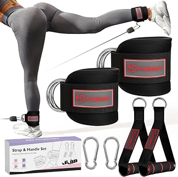 FitBeast Ankle Straps for Cable Machines Women, Ankle Strap Set - Glute Kickback Ankle Strap & Gym Handles, Gym Ankle Straps for Resistance Bands, Booty Workouts, Leg Extensions, Hip Abductors