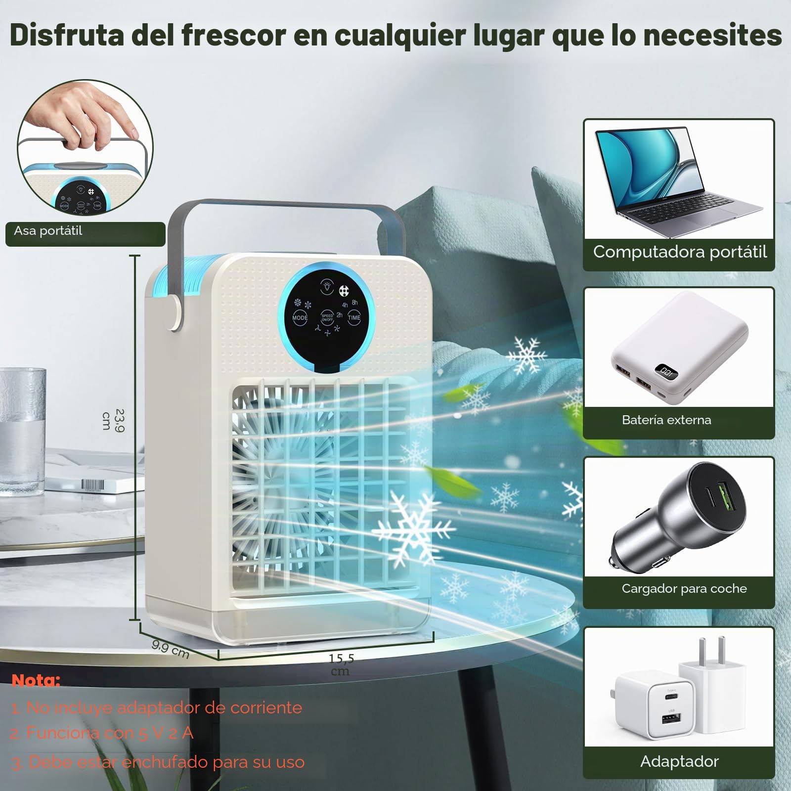 Aire Acondicionado Portátil con Control Remoto, Mini Enfriador de Aire con 2-8H Temporizador, 3 Velocidades de Ventilador, 2 Modos de Nebulización, 700ML Climatizador Evaporativo para Hogar
