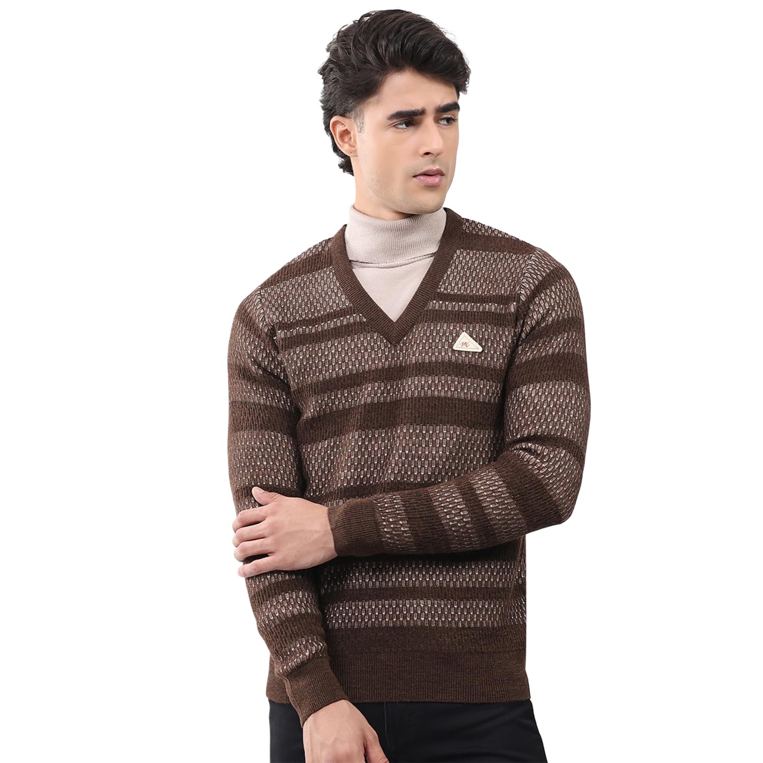 Men Regular Fit Abstract Pattern V Neck Pull On Full Sleeve Winter Pullover|Woollen Sweater for Mens Wool Cardigan|Winter Pullover for Men's (1 in Pack)