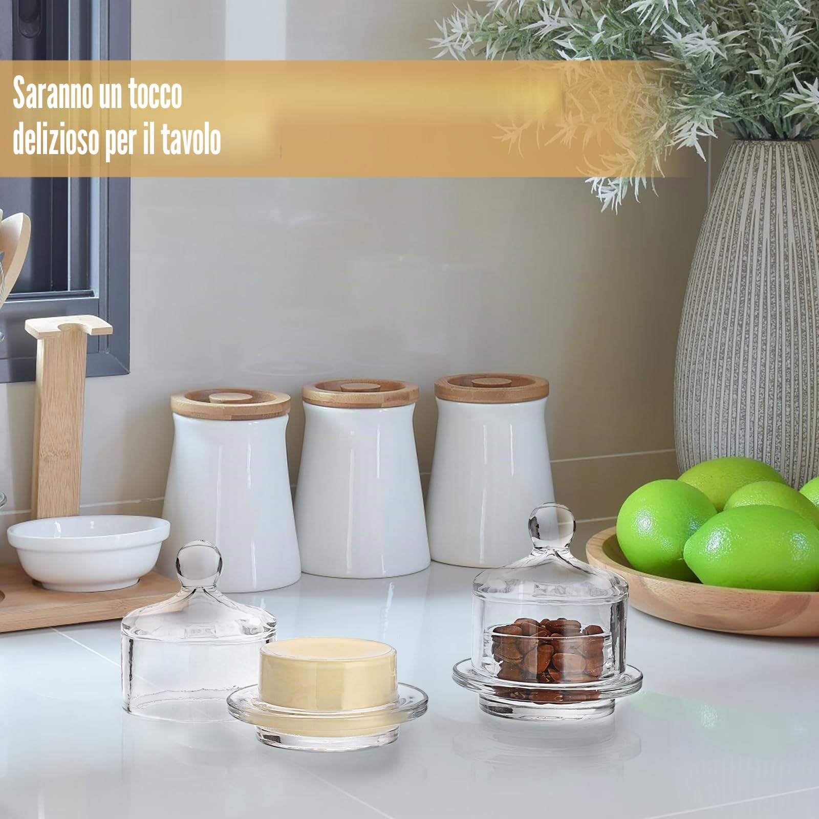 SUMNACON 2 contenitori per burro in vetro con coperchio a cupola, trasparenti | Mini contenitore rotondo per burro, contenitore da cucina per burro, marmellata, semifreddo, dessert