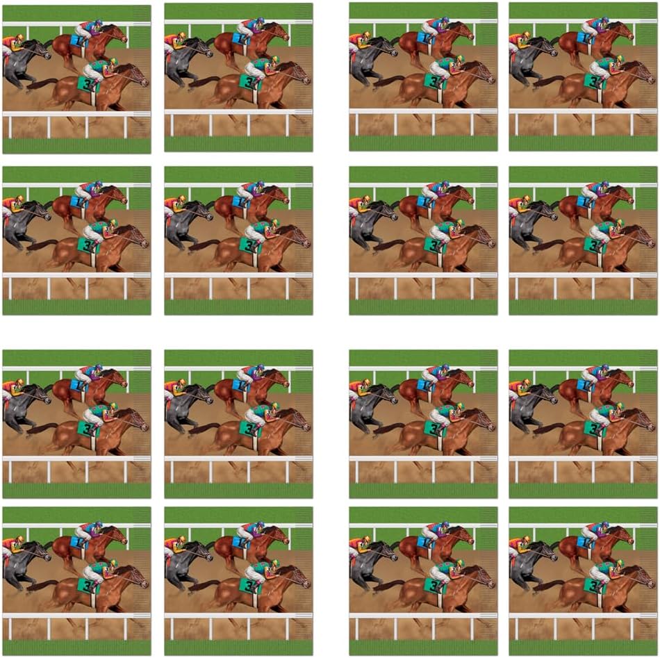 Derby Day Horse Racing Tablecover Plates Napkins Confetti 34 Piece Bundle Tableware Party Supplies Decorations for Equestrian Enthusiasts and Race Day Celebrations