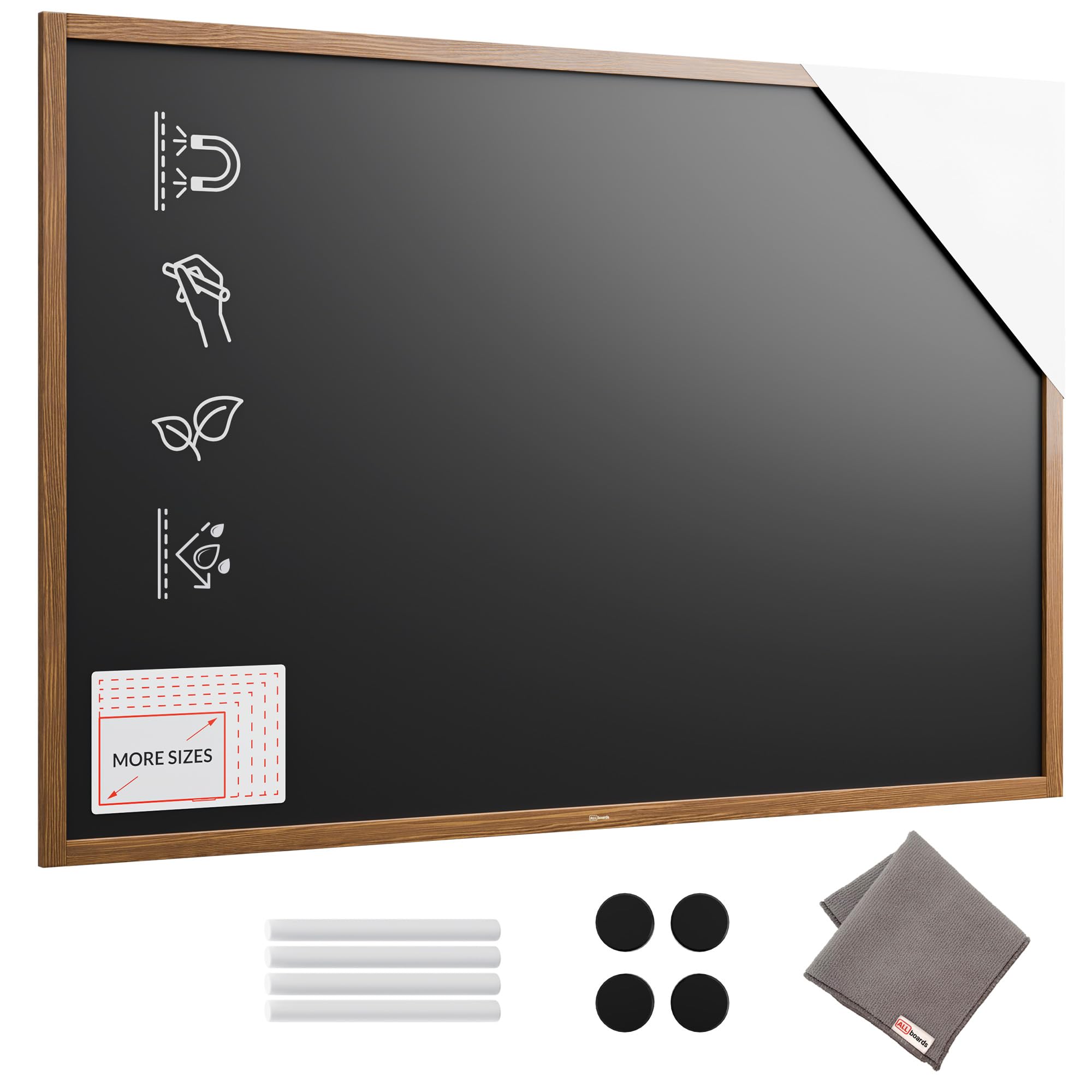 ALLboards Black Magnetic Chalkboard with Varnished Wooden Frame 180x120cm, Magnetic Chalkboard Chalk โ image 1