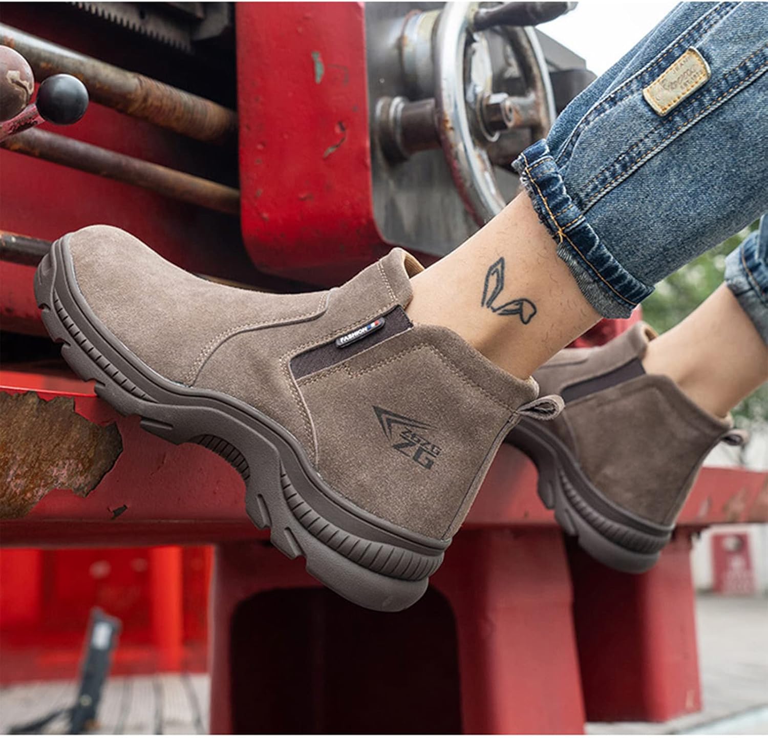 Micoklinlin Steel Toe Shoes for Men Waterproof Welding Shoes Lightweight Suede Leather Safety Shoes Slip-on Casual Work Boots