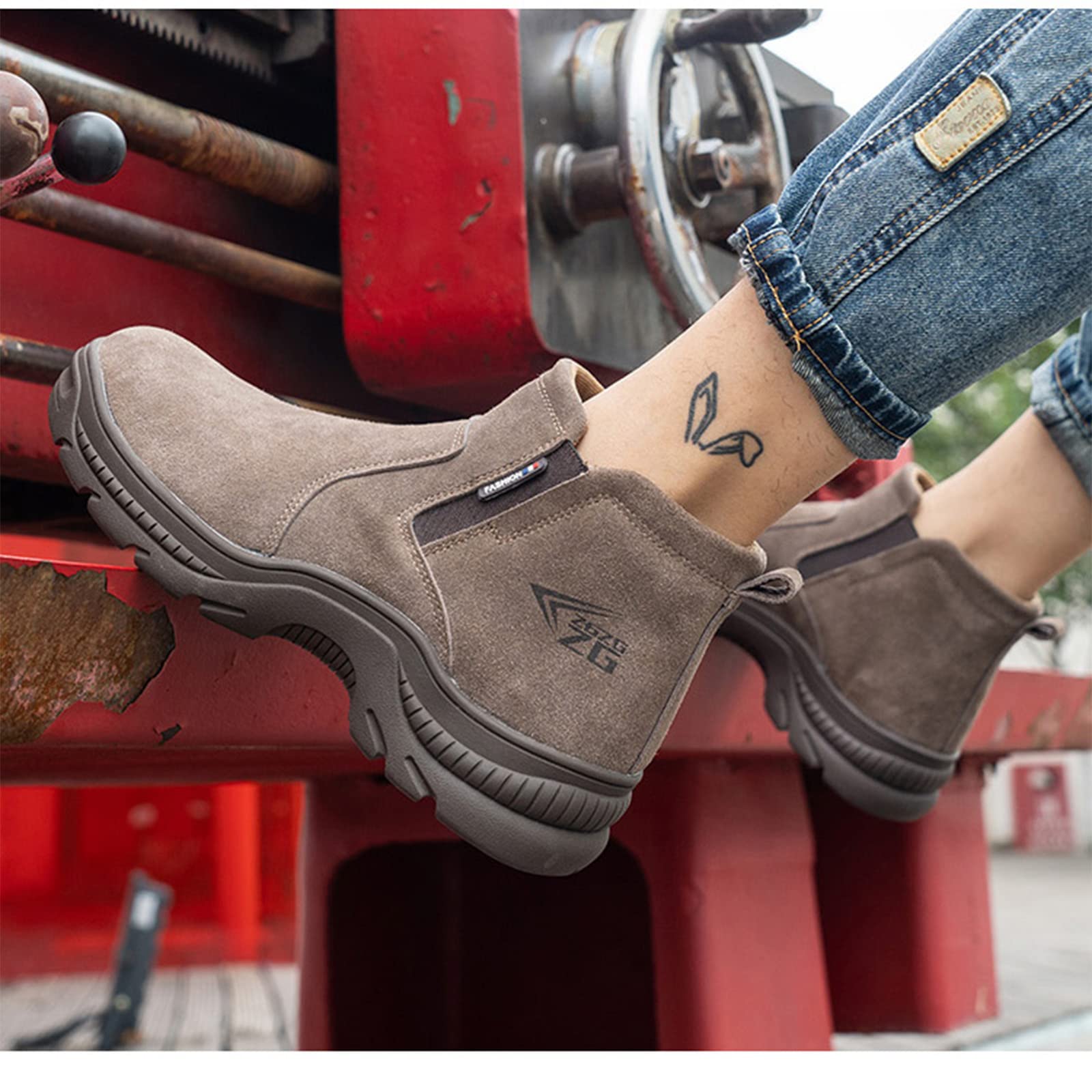 Micoklinlin Steel Toe Shoes for Men Waterproof Welding Shoes Lightweight Suede Leather Safety Shoes for Winter Work Slip-on Casual Puncture Proof Work Boots