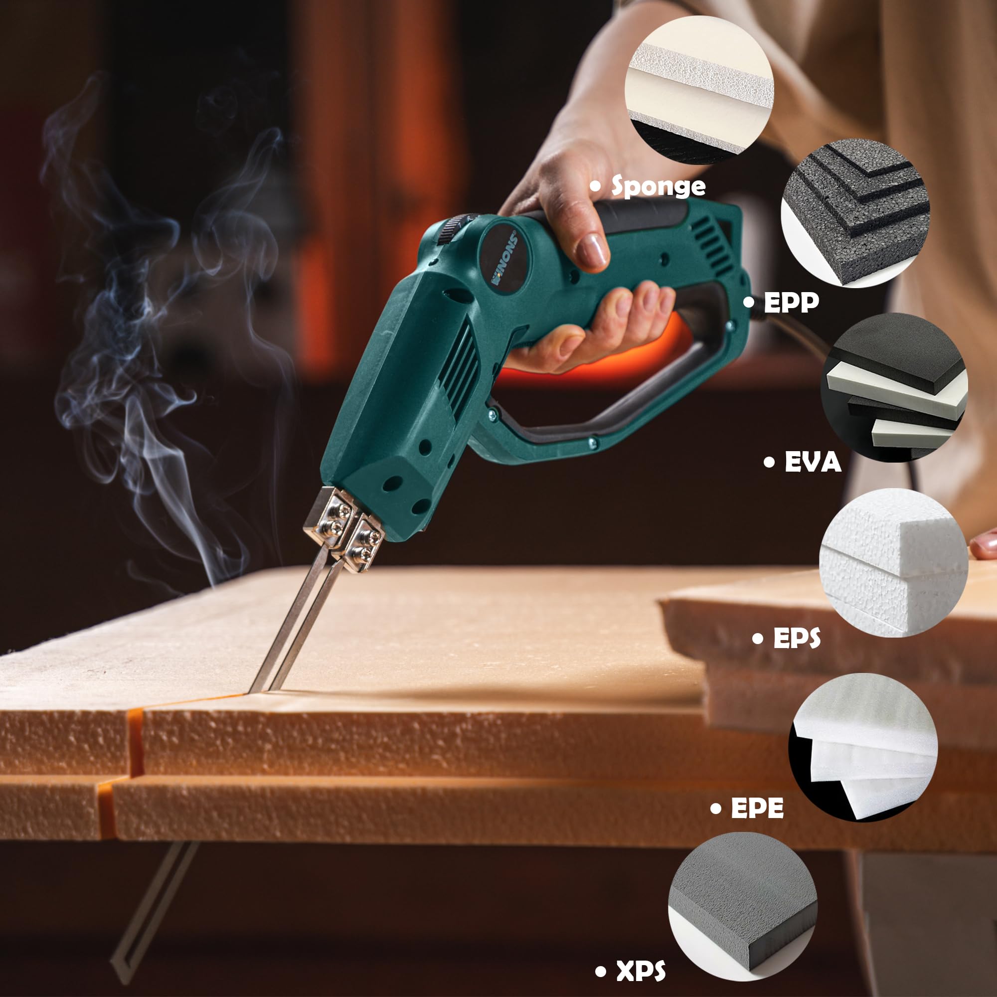 WINONS 250W Nóż Termiczny do Styropianu, WFC-0013 Precyzyjna Przecinarka Termiczna, Chłodzony Powietrzem, Regulacja Temperatury 630°C, Elektryczne Narzędzie do Cięcia EPS XPS EPE (Zestaw 6 el.)
