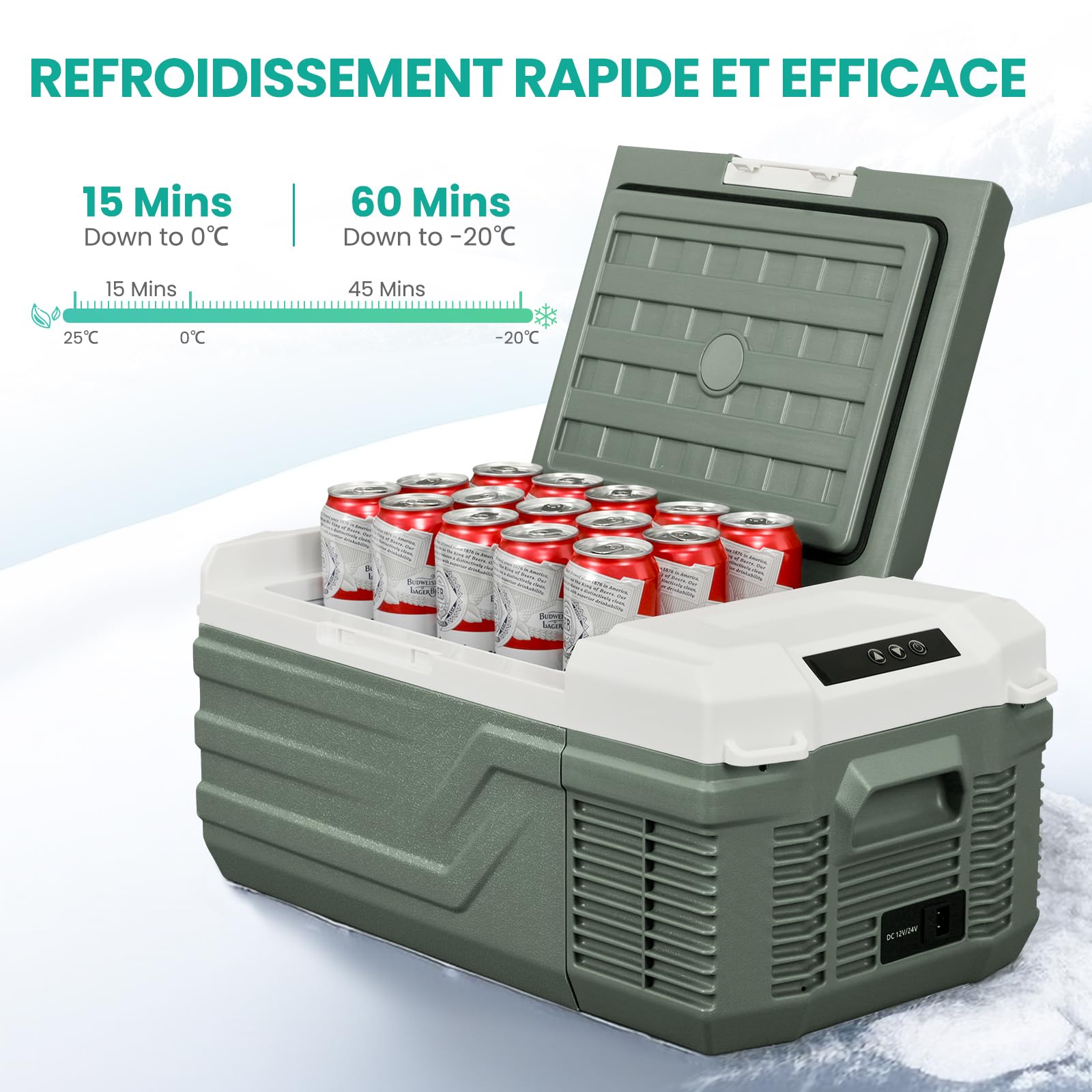 Alpicool Frigorifero Portatile Elettrico 15L, Frigoriferi per Auto 12/24V DC 100~240 Volt AC Frigo Auto, -20℃-20 ℃ Mini Frigorifero da Campeggio per Camion, Barca, Viaggio, Picnic