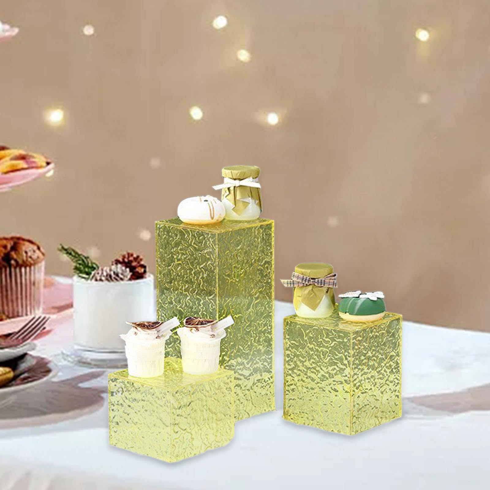 Expositor acrílico, elevadores para bufé, Exhibidores de mesa de postres acrílicos suaves y prácticos de 3 piezas for comida de buffet.