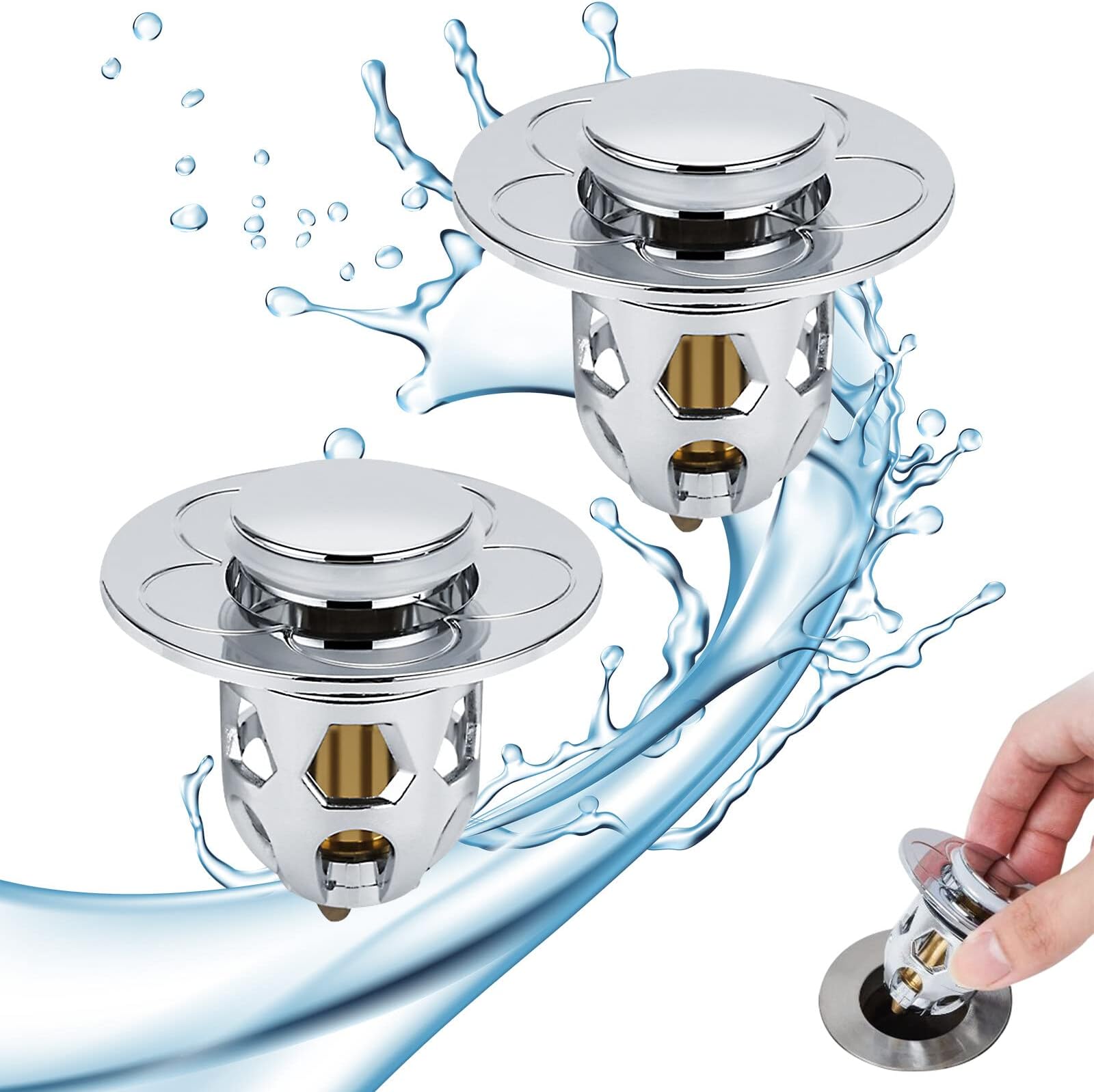 2 Stück Waschbeckenstöpsel 34-40mm Universal - Edelstahl Pop-up Mit Haarsieb