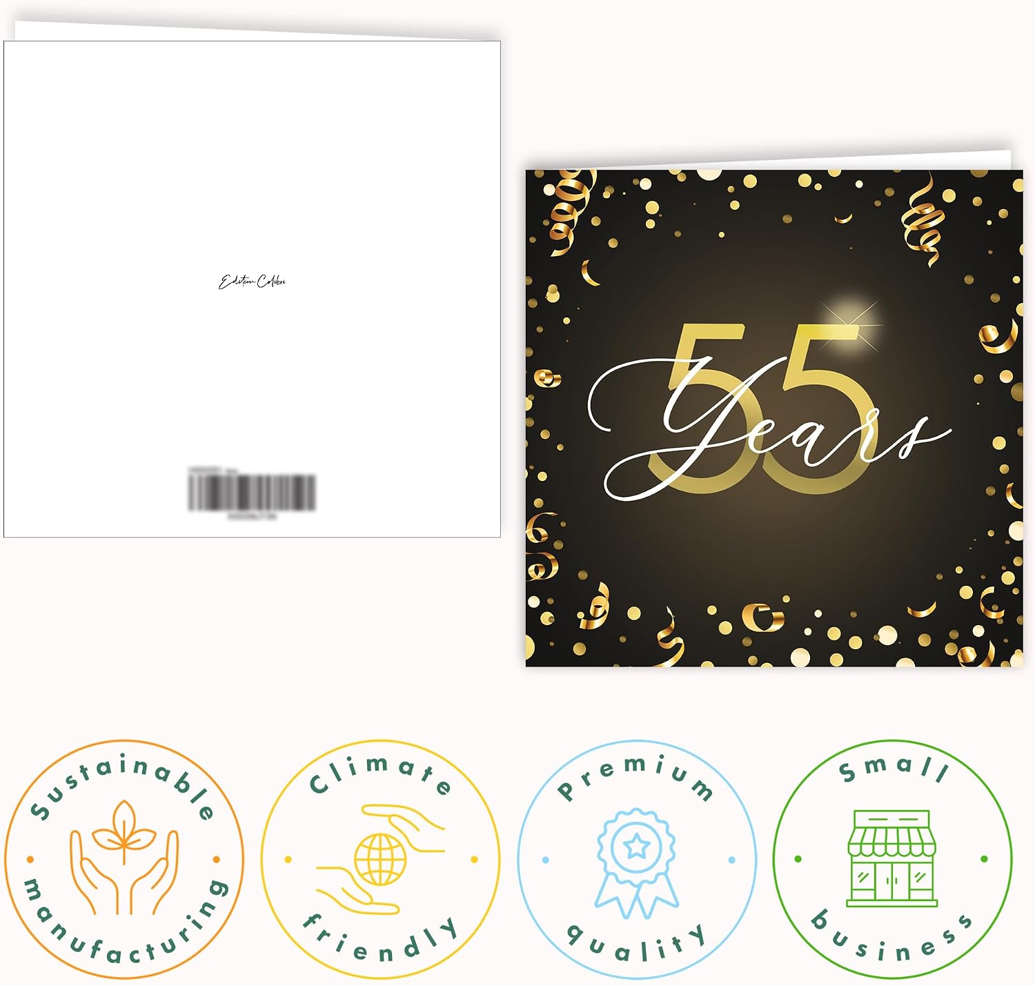 Edition Colibri Greeting Card – Golden Celebration (2) | Folded Card (5.9 x 5.9 in) – with Kraft Envelope – Blank Inside image 2