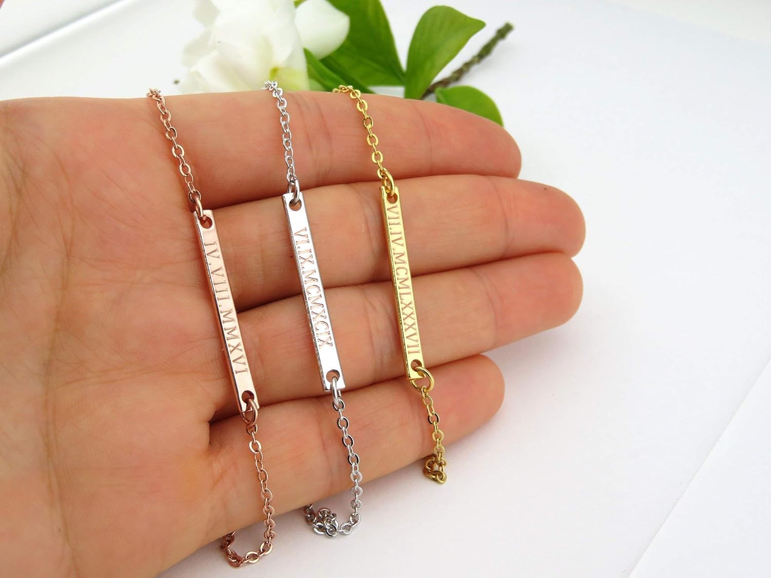 Custom bar Necklace, Handmade Necklace, bridesmaid gift, Initials necklace, gift for her, coordinates necklace, roman numeral necklace, personalized necklace, date necklace, name neckalace - Image 8