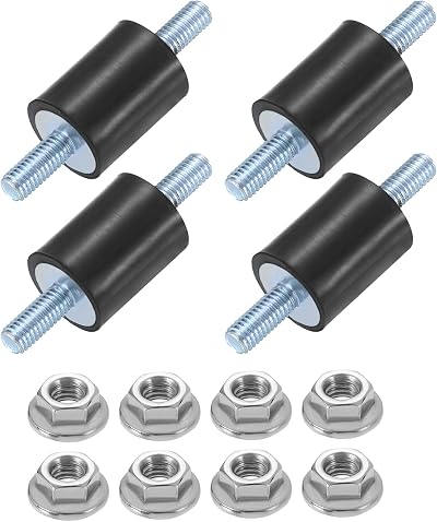 uxcell 4Pcs M5 x 12mm Rubber Mounts, 20 x 15mm Cylindrical Anti Vibration Isolator Studs Shock Absorber Double Studs with Nuts for Car Bobbin Generator Air Compressors
