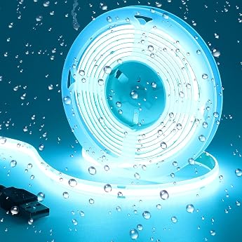 GOMING DC 5V USB COB LED Strip Ice Blue LED Strip 2 m 320 LED/M LED Strip Self-Adhesive IP65 Waterproof Light Strip for Home TV Backlight Display Case Lighting [Energy Class F]