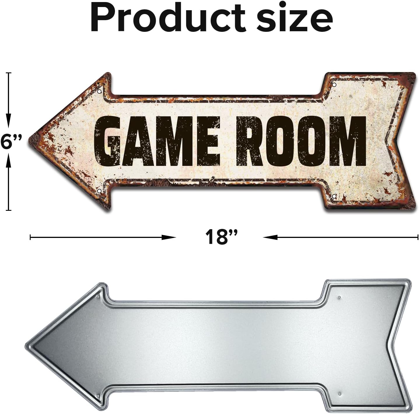 Game Room Sign, Vintage Left Arrow Tin Signs 6 x 18 Inch image 2