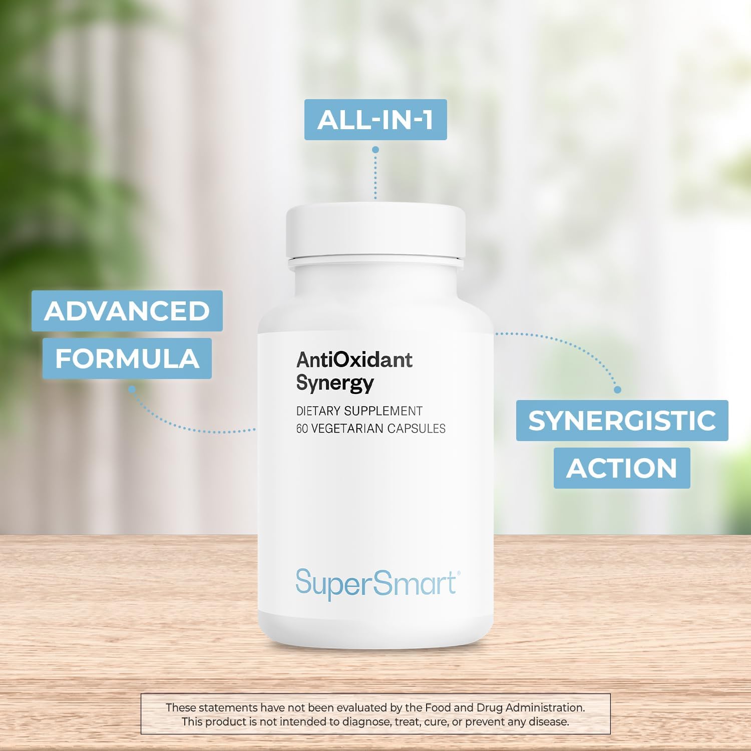 SuperSmart AntiOxidant Synergy (Advanced Formula) - All-in-1 Supplement - with EGCg, Berries, Polyphenols, Resveratrol, Alpha Lipoic Acid | Non-GMO & Gluten Free - 60 Vegetarian Capsules