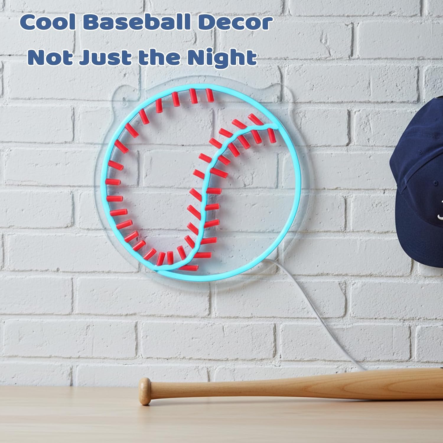 Baseball Neon Sign, Baseball Neon LED Wall Light Decor with USB Powered (6.5ft cable), Dimmable Sport Light Up Gifts Decor for 8-12 Boys, Man Cave, Kids Bedroom, Sport Fan - Image 5