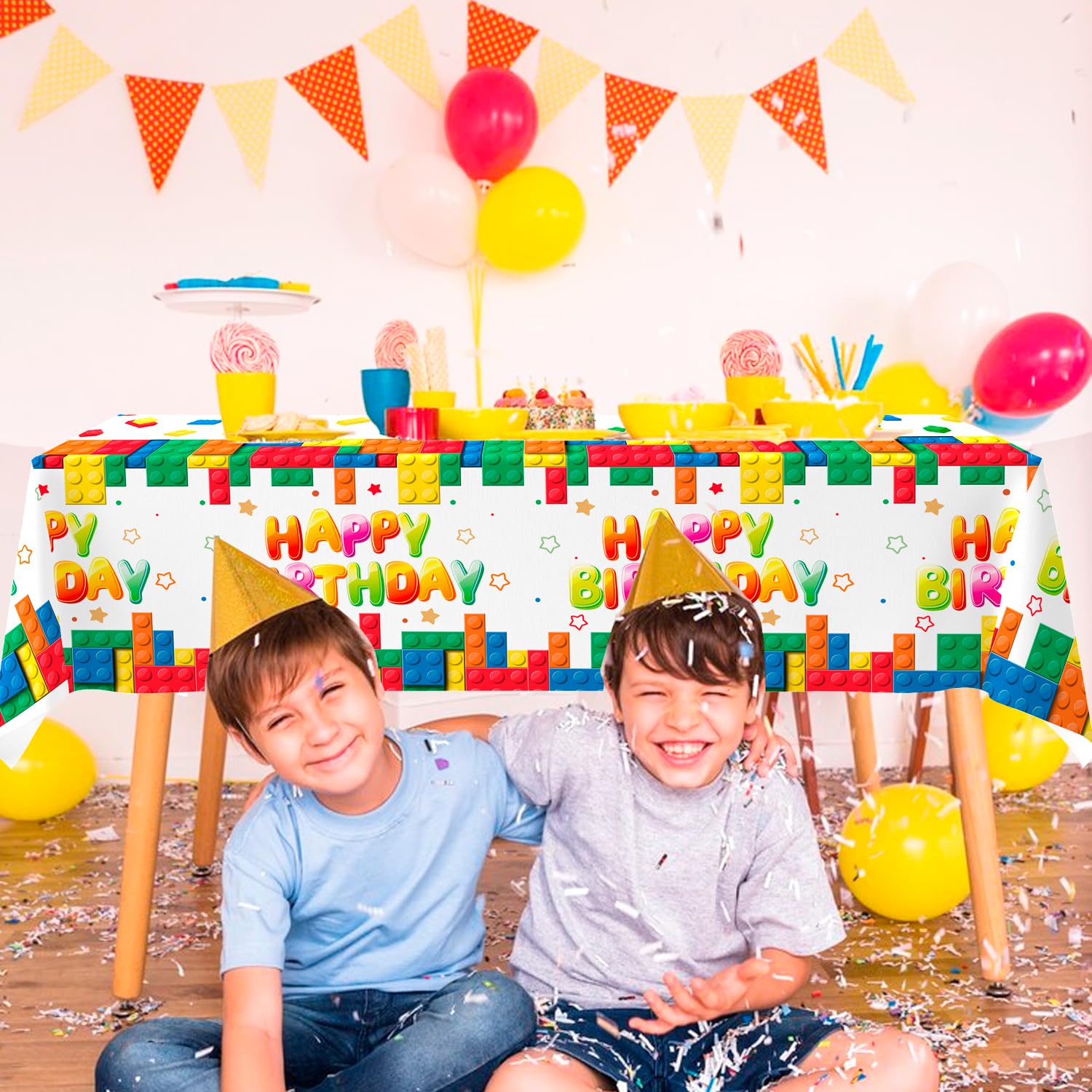 Baustein-Party Tischdecken Set – 3 Bunte Tischdecken Für Geburtstag, Blockparty & Kinderfest – Schützt Den Tisch Und