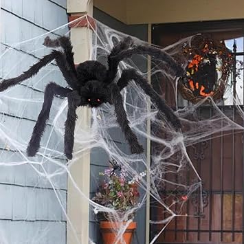 Christmas Spider Decorations, Outdoor Giant Spider Christmas Halloween Decor, Soft Black Hairy Scary Spider, Realistic Large Spider Props for Home, Yard, Party Thanksgiving Day Decor 78.7IN