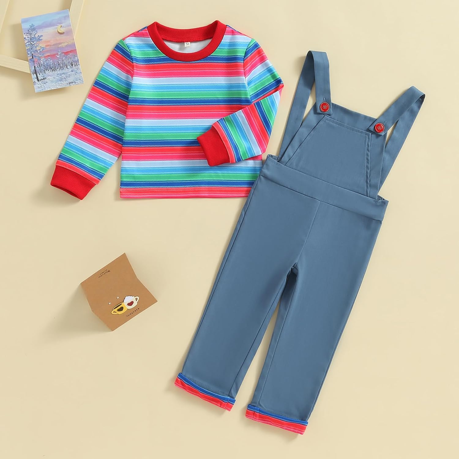 Nicoxijia Kids Toddler Baby Boy Girl Halloween Chucky Costume Long Sleeve Striped Top Rompers Jumpsuit Cosplay Outfits Sets