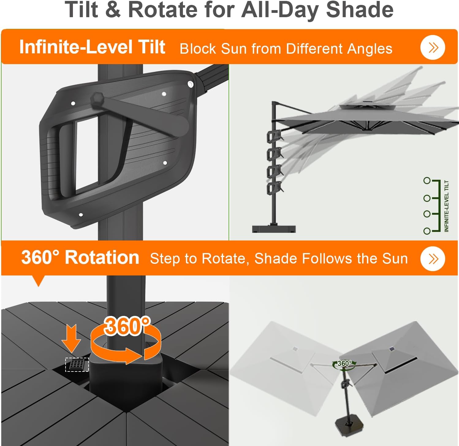 Aegis Pro 10' X 13' Cantilever Umbrella with Built-In LED Strip Lights, Reinforced Aluminum Ribs & Pole, 360-Degree Rotation and Umbrella Cover Included for Garden Deck Pool Patio