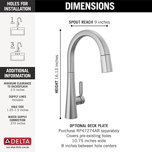 Miniatura 4 de Delta Faucet Monrovia Lumicoat Arctic Stainless 9191-AR-PR-DST - Grifo de cocina de níquel cepillado con rociador extraíble, grifo de cocina con